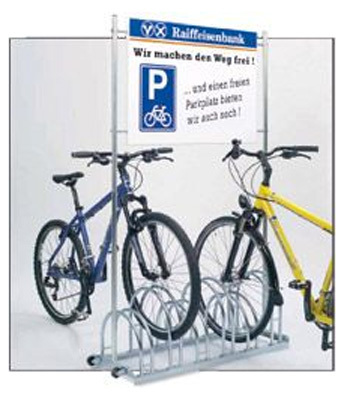 4er Werbe-Fahrradständer mit Werbeschild Fahrradhalter Werbetafel blau 